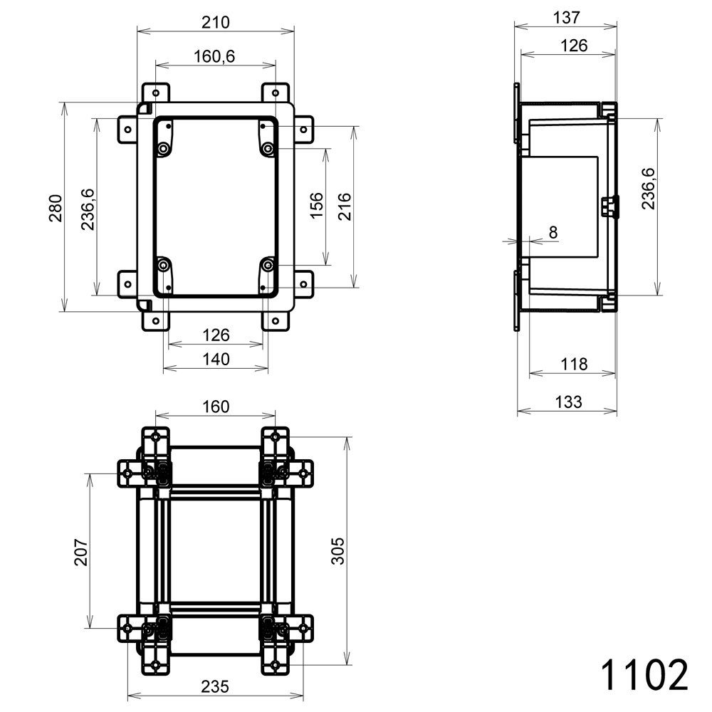 ARLI Schaltschrank Industriegehäuse verzinkter Montageplatte Steckdosenverteiler IP65), x schlagfest halogenfrei x mm (Montageplatte, 280 130 / 210 Befestigungsmaterial, / Verriegelungsschlüssel