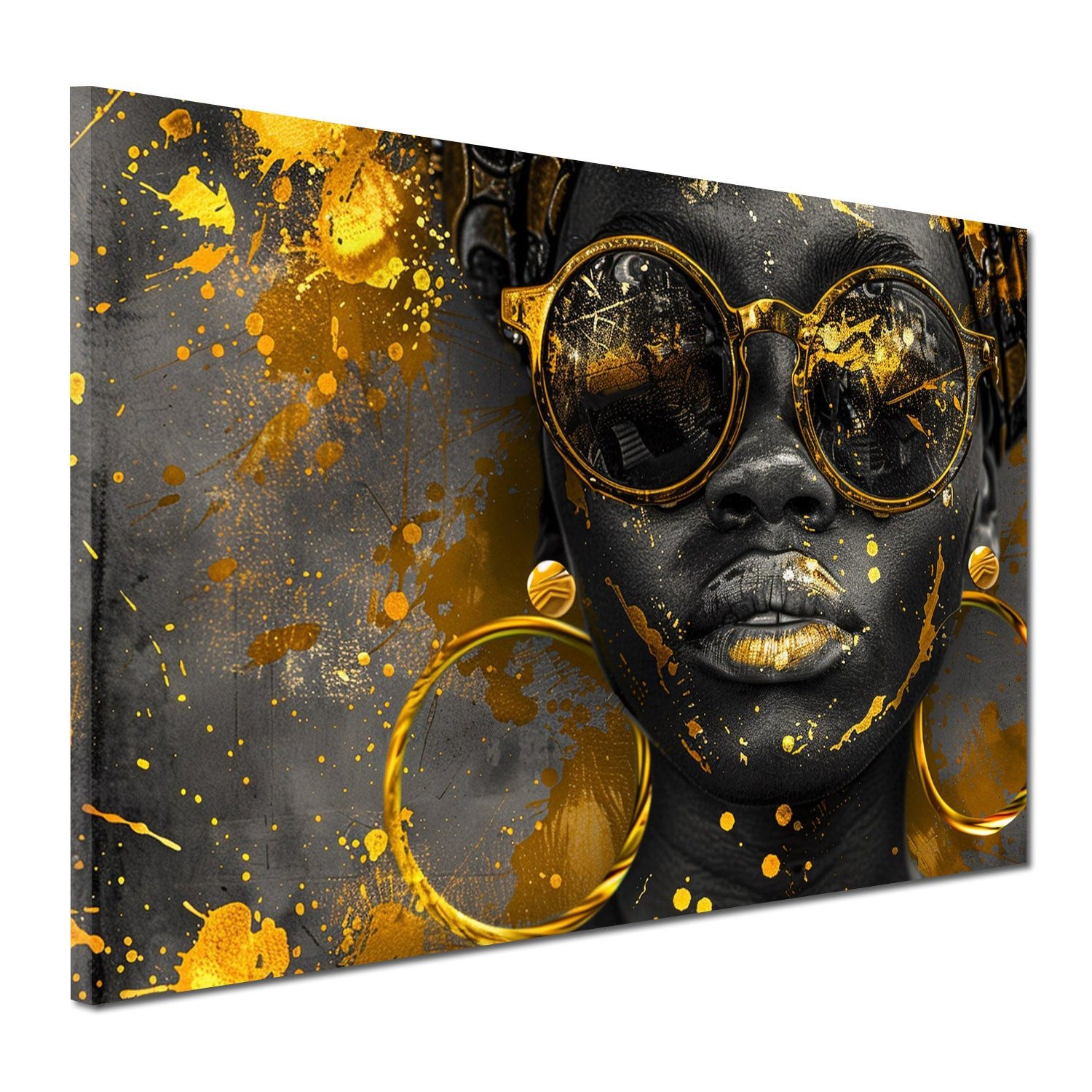 Artedinoi Leinwandbild Afrikanische Frau Gold Sonnenbrille Querformat Leinwandbild Wandbild X, Afrikanische Frau mit Goldakzenten