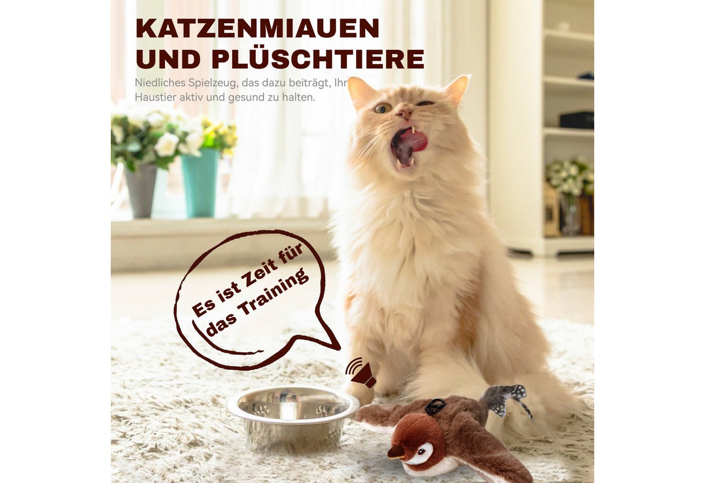 Thumbnail - BlingBin Tier-Intelligenzspielzeug Fliegendes Katzenspielzeug, elektrisches Vogelspielzeug, USB-Anschluss, Polyester, AB...