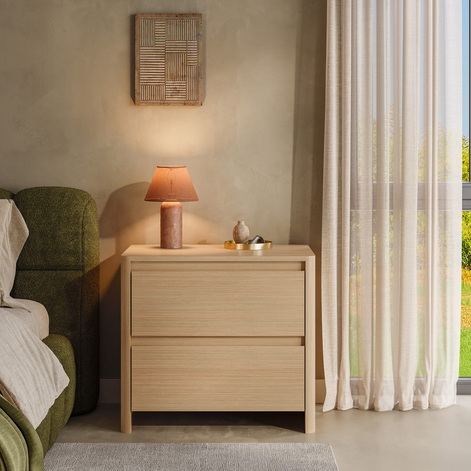 en.casa Nachtschrank (2-St) »Takranmaa« 2er Set mit 2 Schubladen 54 x 60 x 40 cm Eicheoptik – Bild 5 von 5