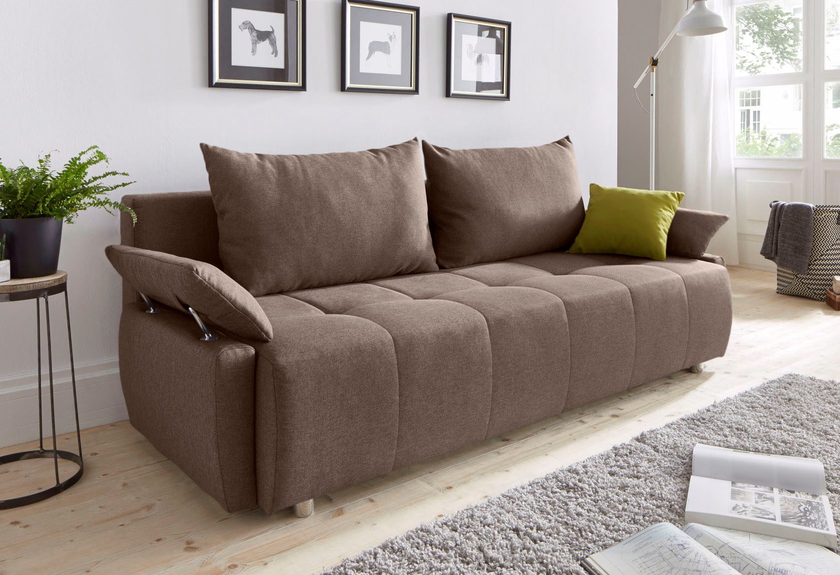 COLLECTION AB Schlafsofa Funtastic, B: 212 cm, Liegefl. 145x187 cm, Armteilverstellung,in Cord, Schlaffunktion, Bettkasten & Zierkissen, Gästebett mit Federkern