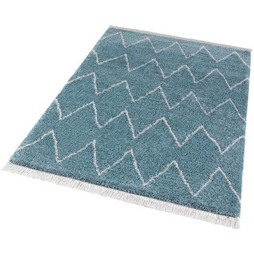 Teppich Hochflor Teppich Fransen Ruby Blau, MINT RUGS, rechteckig, Höhe: 25 mm