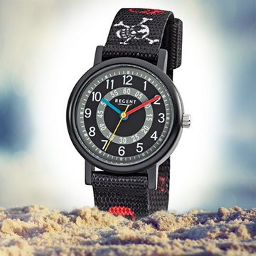 Regent Quarzuhr Regent Kinder-Armbanduhr schwarz rot weiß, Kinder Armbanduhr rund, klein (ca. 29mm), Textilarmband