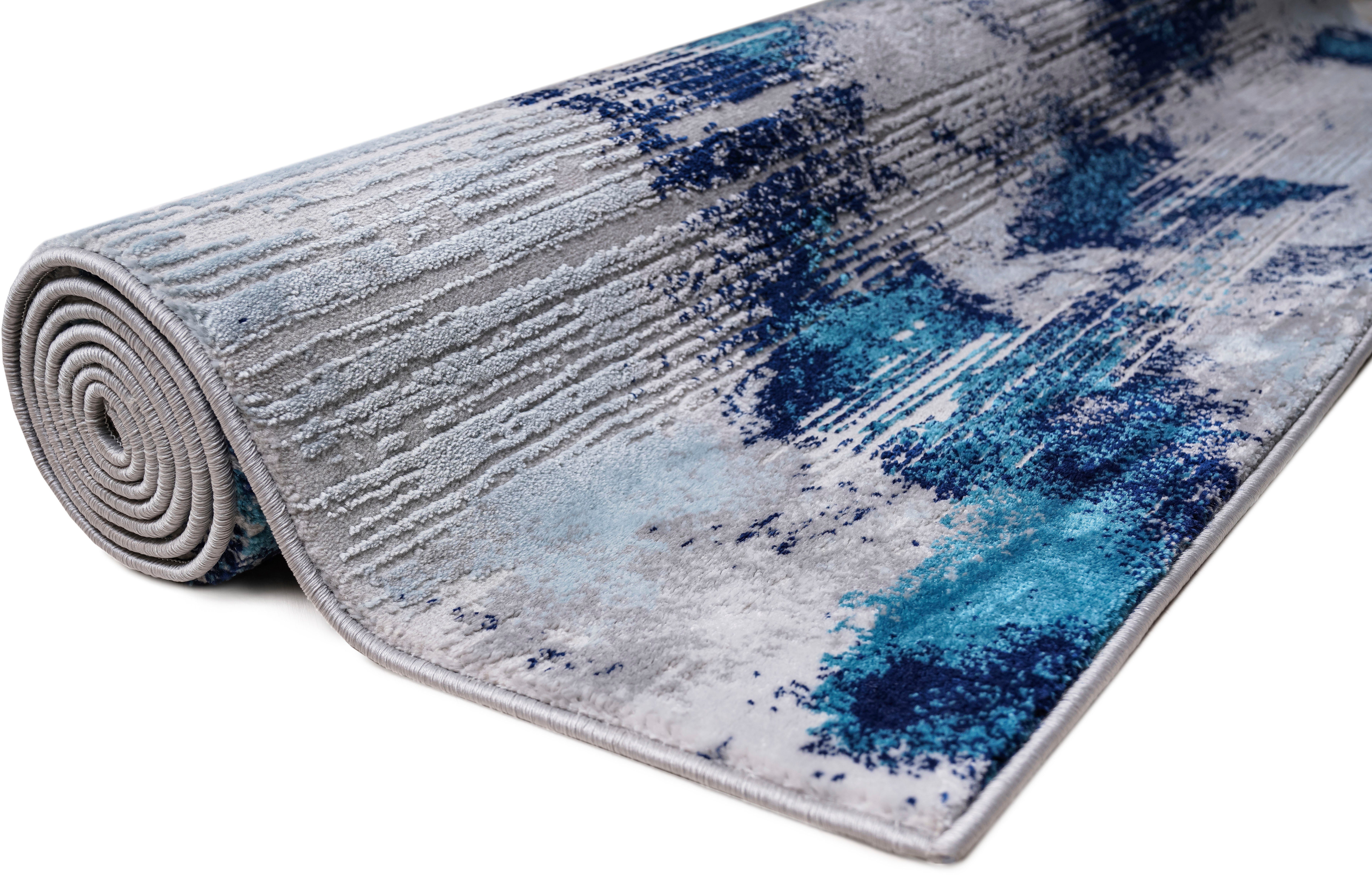 Teppich Oleas, Höhe: weiche Leonique, Haptik, blau rechteckig, Vintage-Look, abstraktes Design, pflegeleicht 24 mm