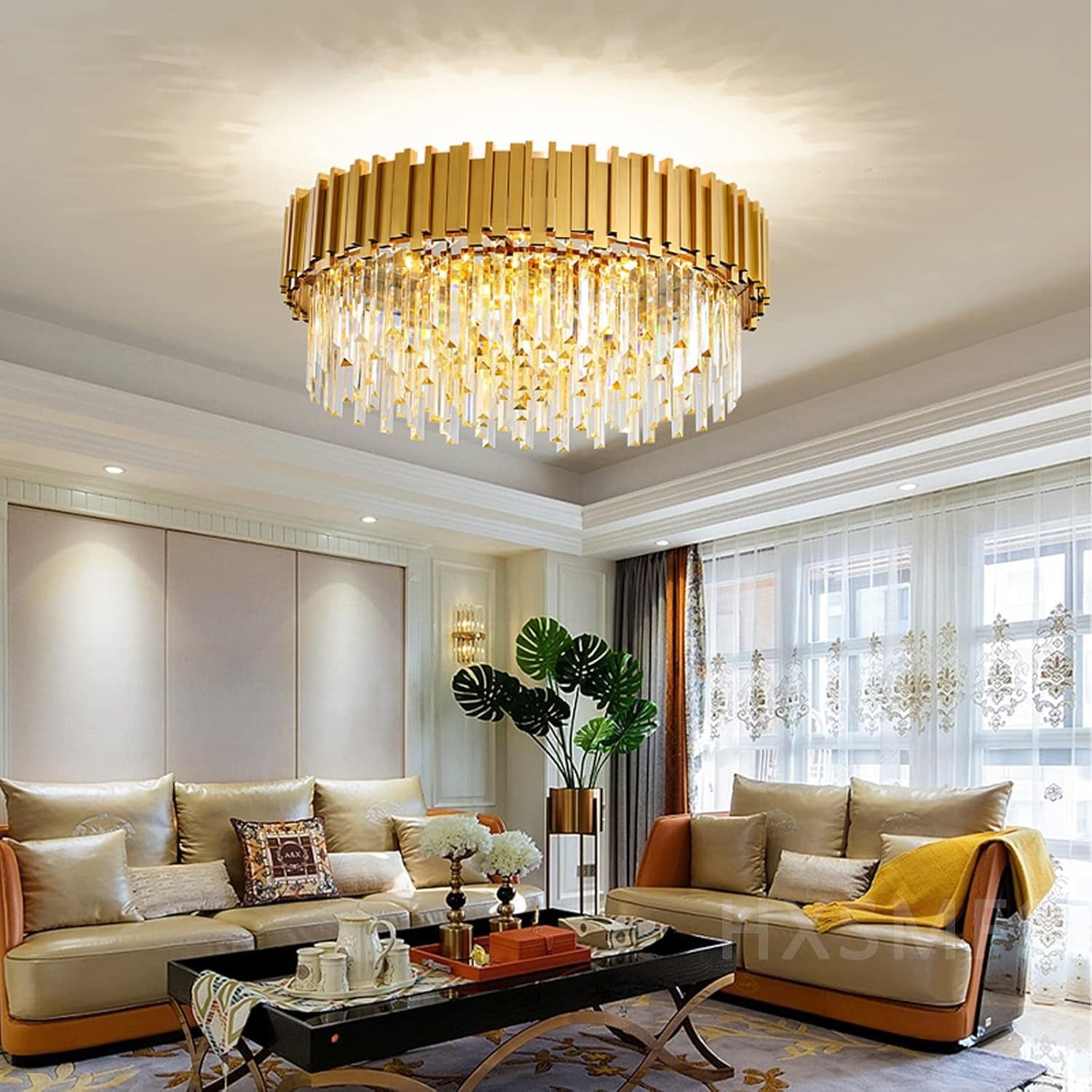 RRBEST Kronleuchter Kristall Leuchte, Kristall Deckenleuchte Silver, 9xE14 Lichter, für Esszimmer, Küche, Wohnzimmer, Schlafzimmer, Flur, Café, Bar