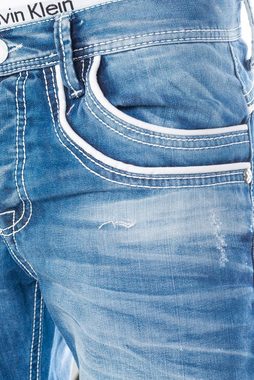 Cipo & Baxx Regular-fit-Jeans Herren Jeans Hose mit weißen Applikationen Jeans mit weißen Applikationen
