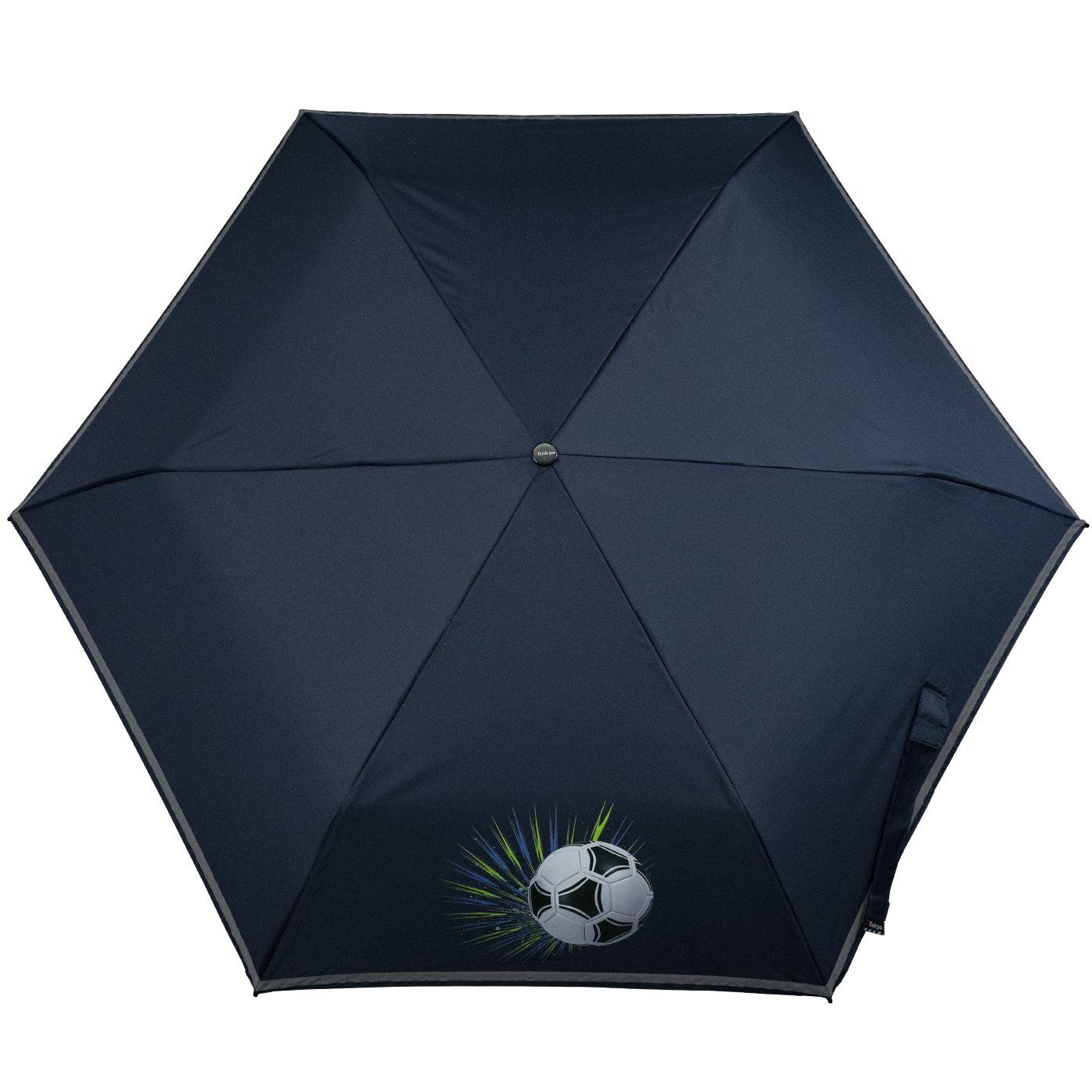 Knirps® Reflexborte, 4Kids Taschenregenschirm mit Kinderschirm dem Fussball, reflective Schulweg, Sicherheit auf white Goal