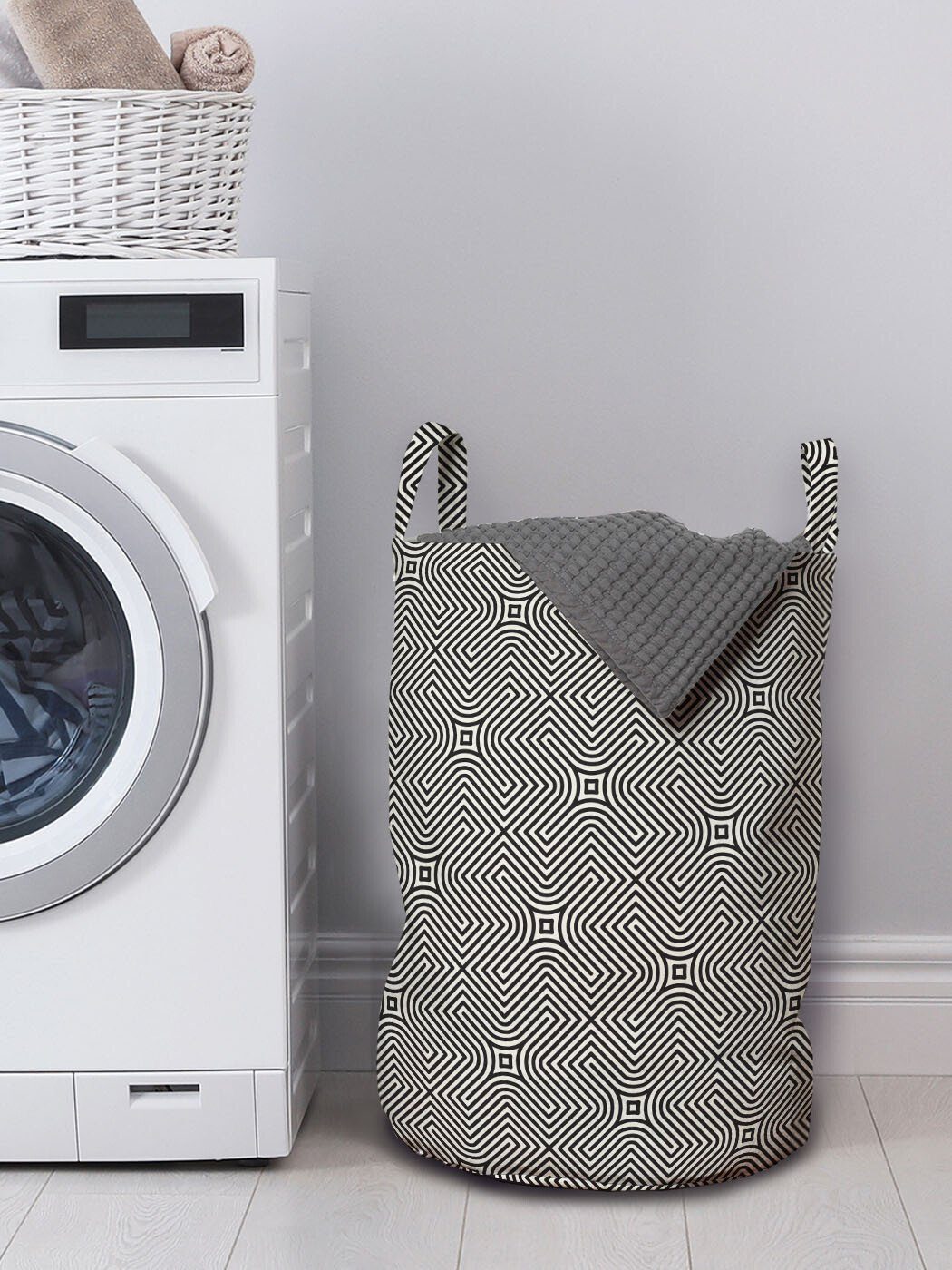 Optische Wäschekorb Abakuhaus Modern Griffen Waschsalons, Elemente Wäschesäckchen Striped mit Kordelzugverschluss für