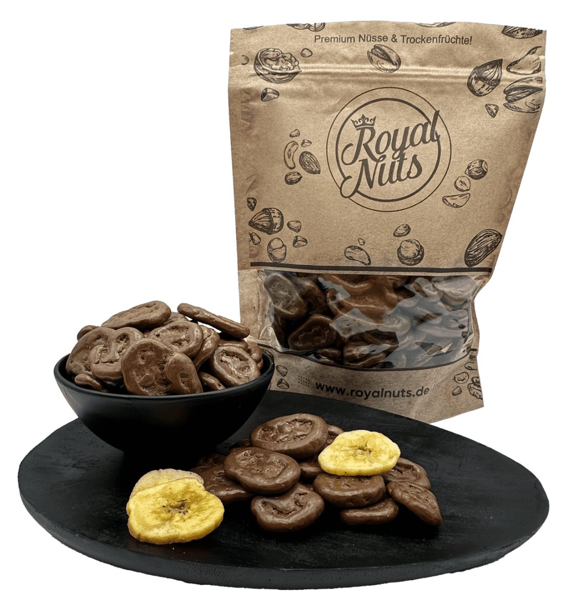 Royalnuts Genuss GmbH Schokolade 1000 G Bananenchips mit Vollmilchschokolade, Royalnuts
