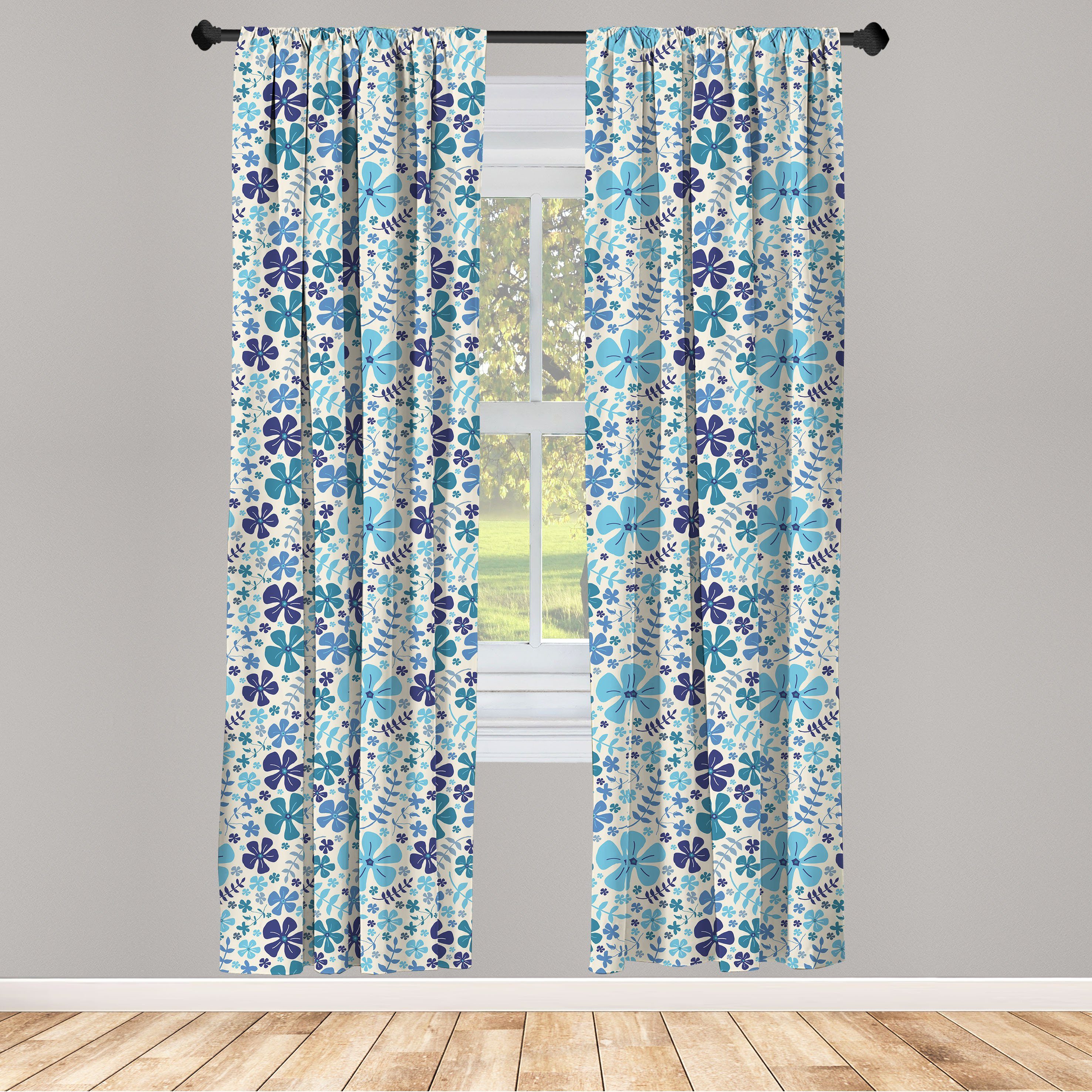 Gardine Vorhang für Wohnzimmer Schlafzimmer Dekor, Abakuhaus, Microfaser, Blumen Bläulich Blumen und Zweige