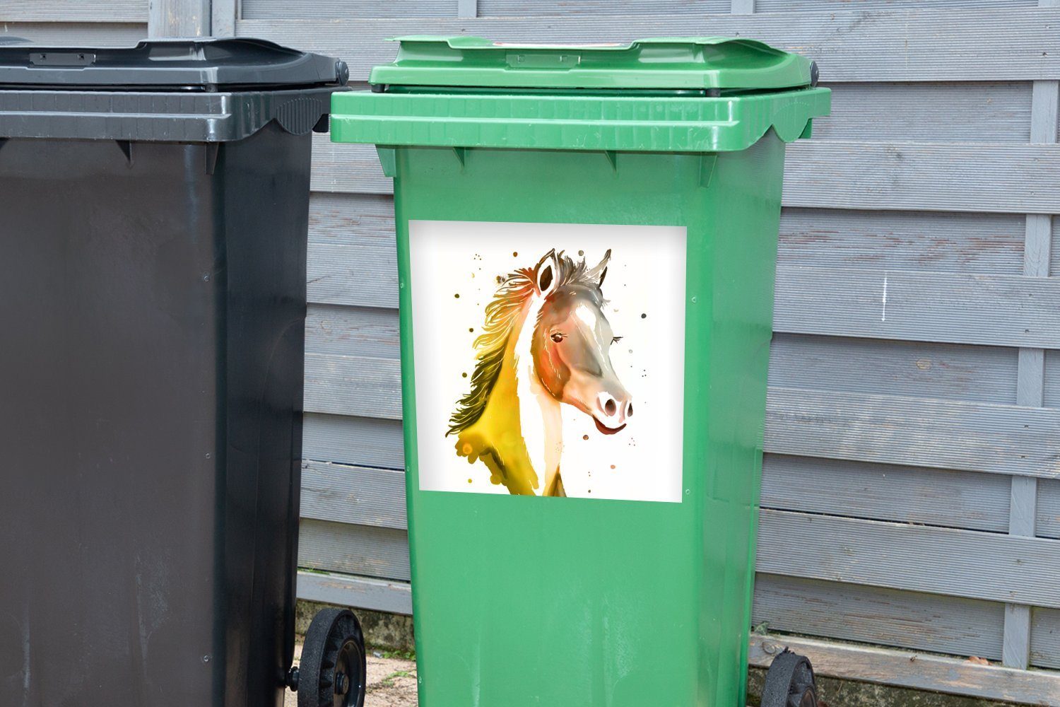 MuchoWow Wandsticker Pferd Mädchen - Container, - Gelb Polka - Kinder - Mülleimer-aufkleber, - Abfalbehälter Sticker, Mülltonne, St), (1 Mädchen dots