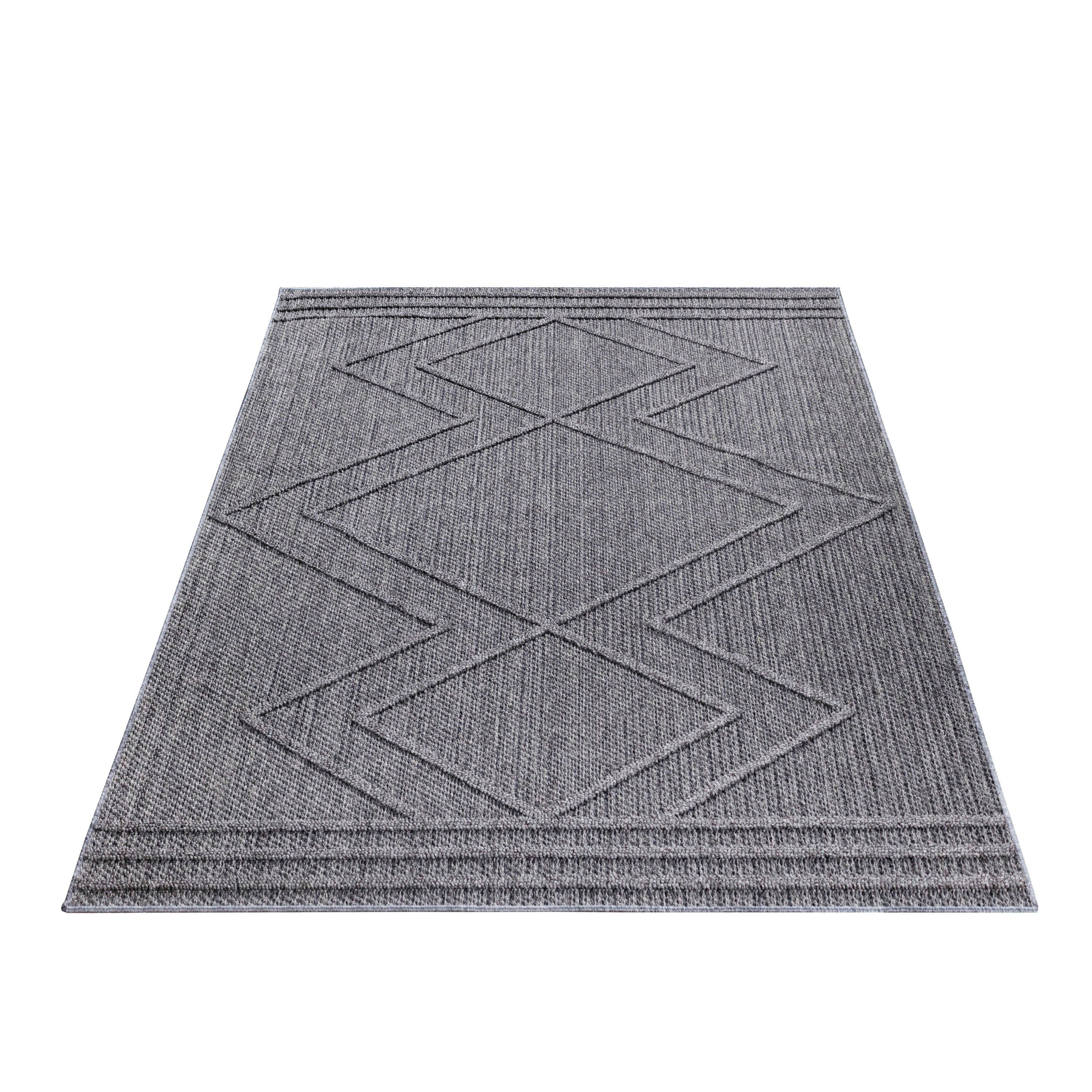 SIMPEX24 Outdoorteppich Boho Design, Läufer, Höhe: 8 mm, In& Outdoor Teppich Grau Boho Design für Küchen Balkon Terrasse Garten
