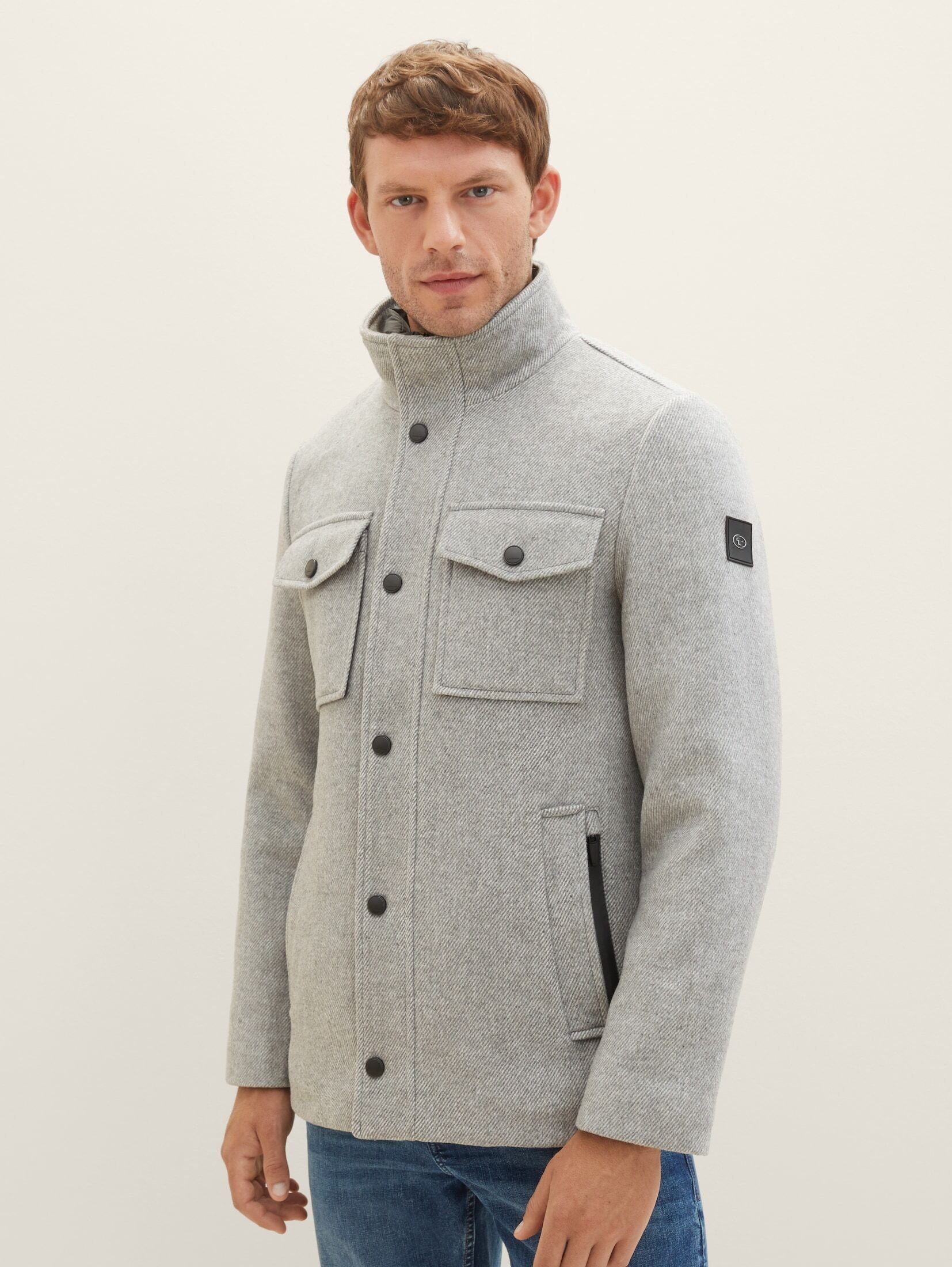 TOM TAILOR Kurzmantel 2-in-1 Jacke light stone grey wool twill