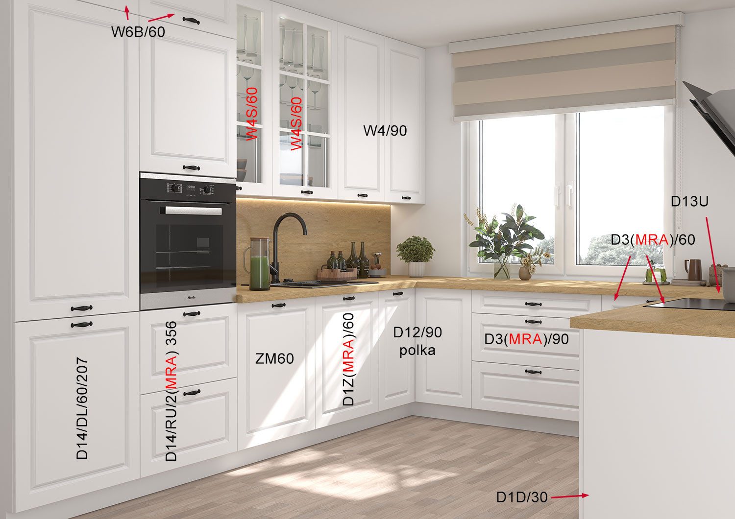 Feldmann-Wohnen Küchenzeile Pescara, (Schubladen mit Teilauszug + Selbsteinzug (Blum Metabox), 330x306x195cm weiß / RAL 9003 signalweiß matt (K5), 15-teilig