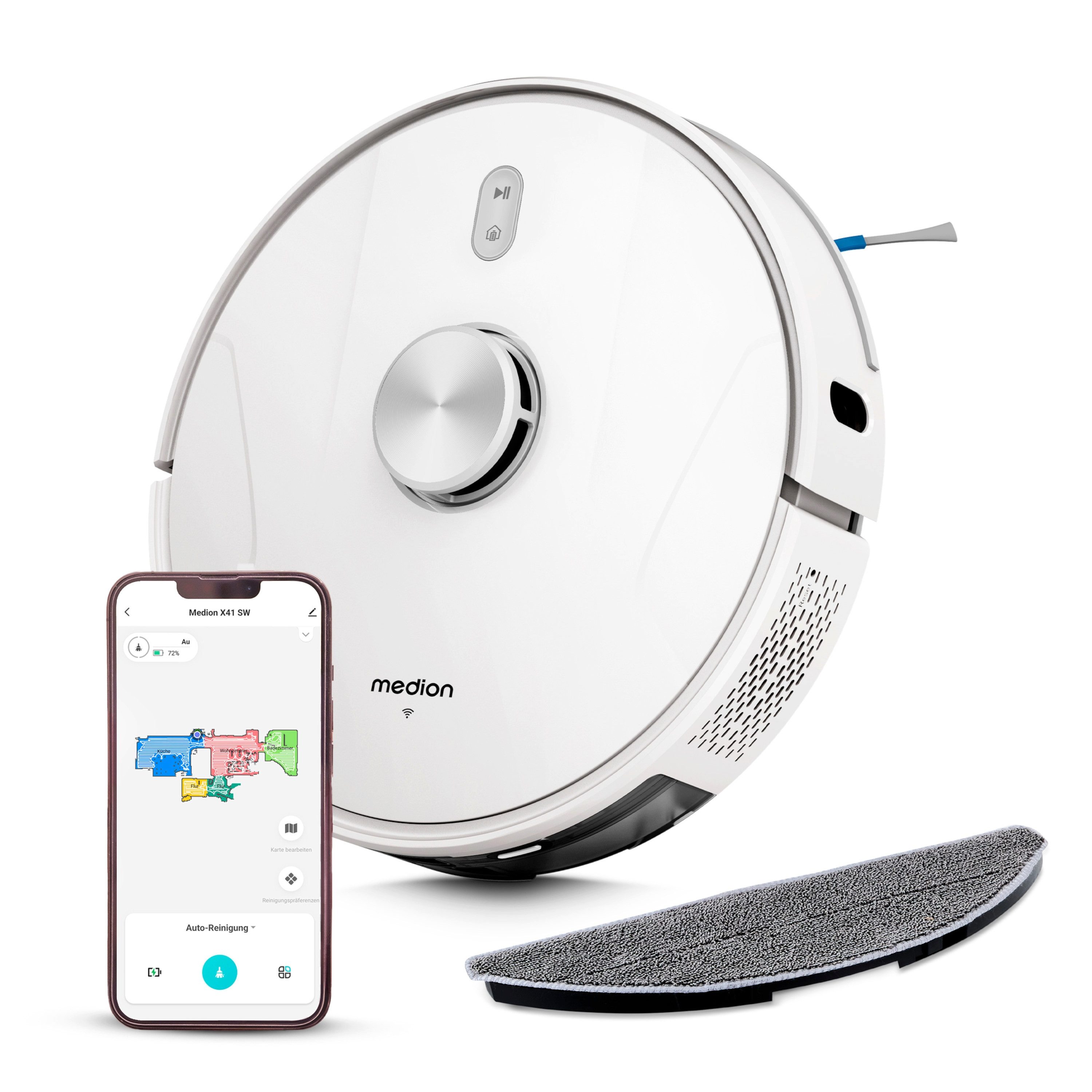 Medion® Saugroboter Saugroboter MEDION X41 SW (MD11916), 2in1 Saugen Wischen, Lasernavigation, max. 72 dB, 8000Pa, 0,3L, APP