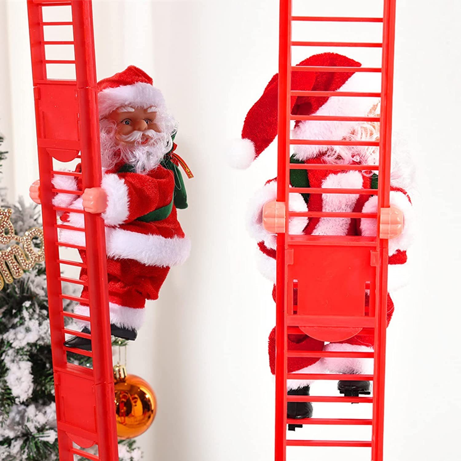 Housruse Christbaumschmuck Weihnachtsmann auf Leiter,Elektrische  Kletterleiter Santa Claus
