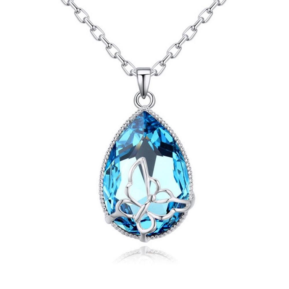 BUNGSA Ketten-Set Kette Blue Silber (1-tlg), Necklace Drop aus für Halskette Damen Messing