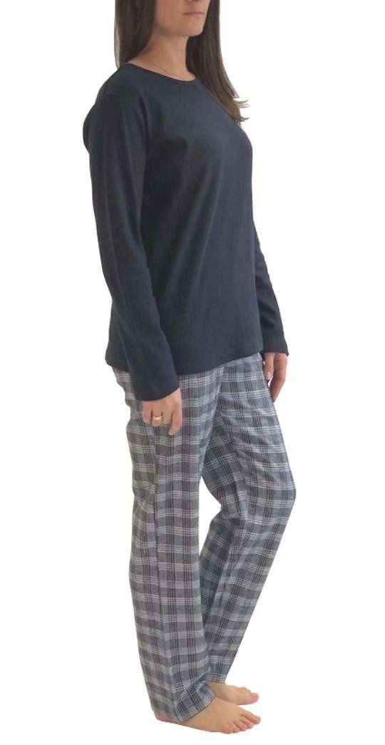 Normann Pyjama Damen Flanell Pyjama Mix & Match Oberteil mit Sterne Motiv