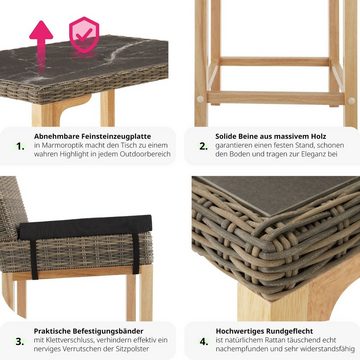 tectake Sitzgruppe Rattan Bartisch Kutina mit 2 Stühlen Latina, (Set, 3-tlg), Gartenmöbel-Sets