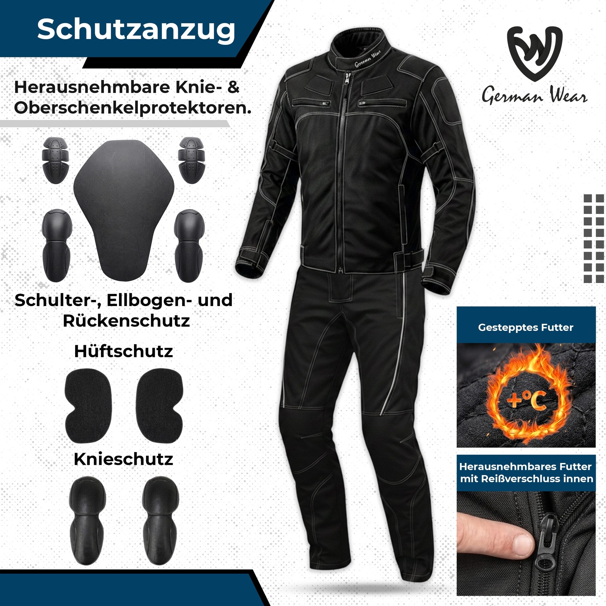 German Wear Motorradkombi GW310K (Set, 2-tlg., mit CE-Protektoren) 2-teiler Motorradjacke + Motorradhose – Bild 5 von 5