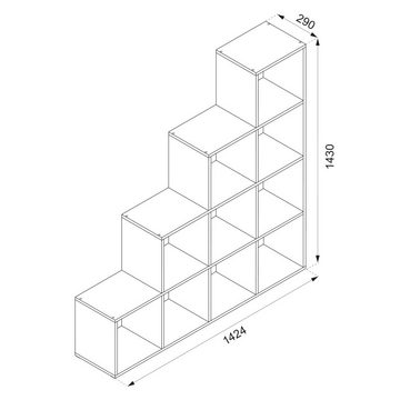 Vicco Stufenregal Treppenregal Raumteiler Bücherregal 10 Fächer Schwarz