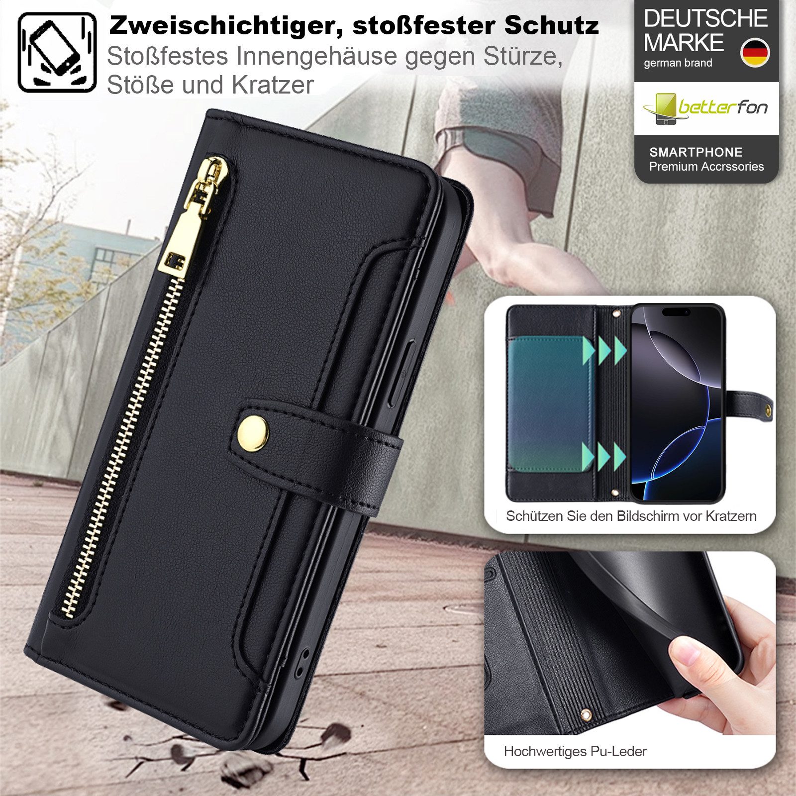 betterfon Handykette mit Portemonnaie für iPhone -Handyhülle Kartenfächern, Hände frei – mit Silikonhülle & Schnur für flexiblen Alltag