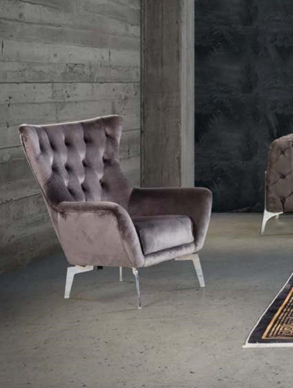 3 Sofa Teile, Sessel Sofa Sofas JVmoebel Sofagarnitur Sitzer Europe Made in Grau, Chesterfield Garnitur 3+3+1