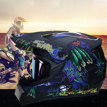 Sarari Motorradhelm ABS Außenschale, 4 Pack Helmbrille Handschuhe Set Sicherheit Dirt Off Road Motorradhelm