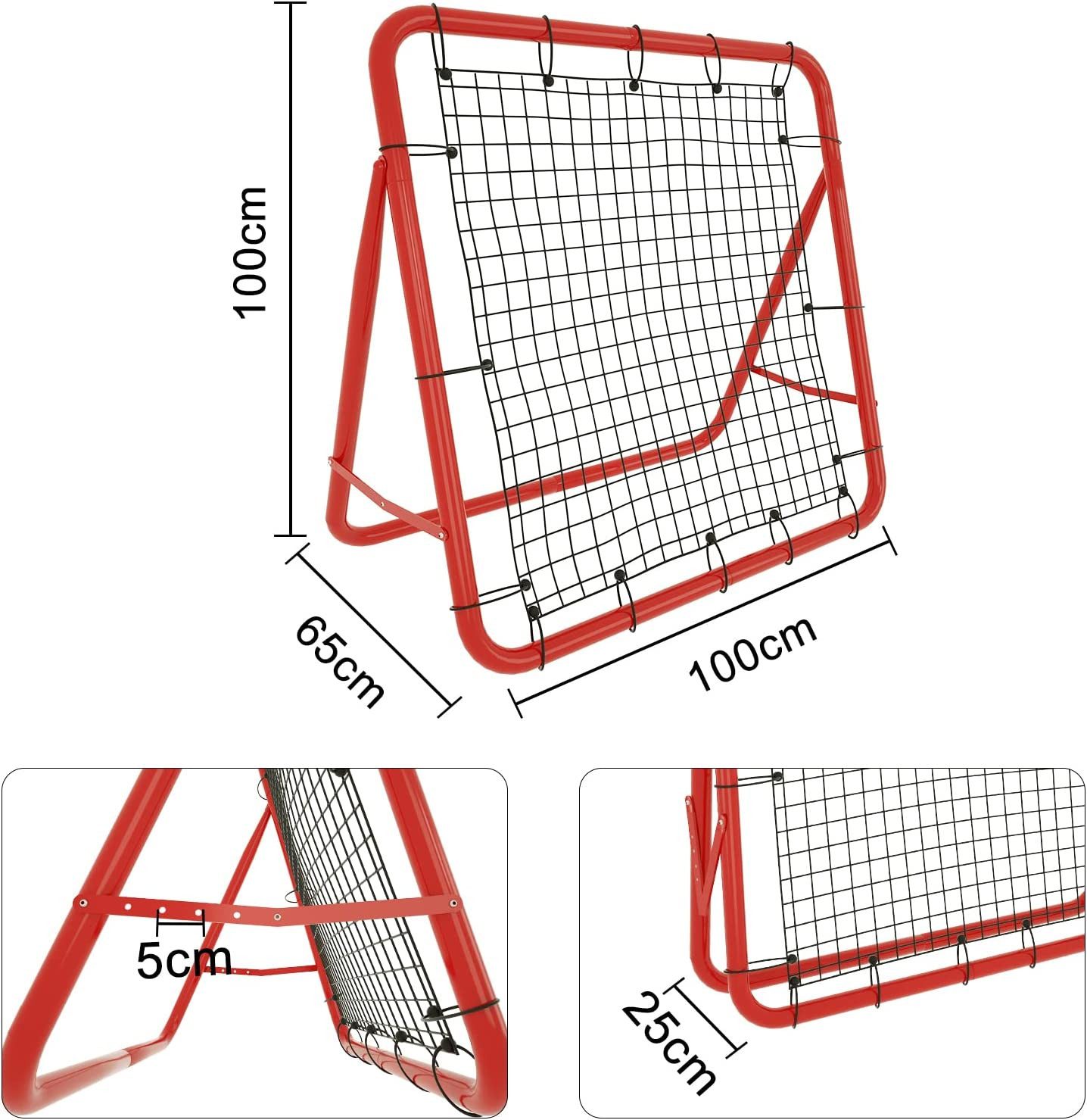 FIVMEN Rebounder Kickback Rückprallwand Netz für Fußball Baseball 100x100cm Rot, für Übungen, Fußballschuss, Baseball und mehr Techniktraining