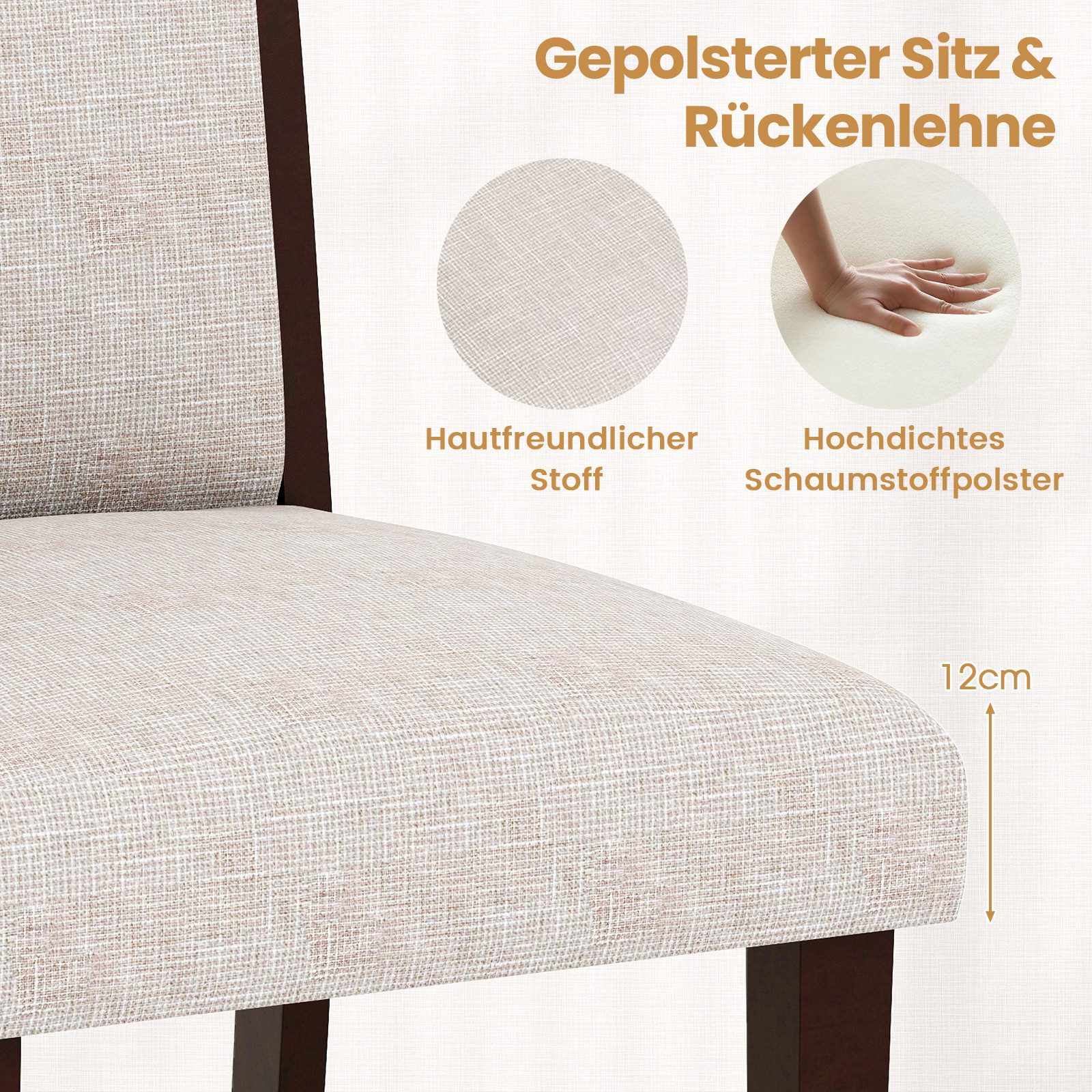 COSTWAY Esszimmerstuhl (2 St), Küchenstuhl Holz, Esstisch Stühle mit gepolsterter Sitz