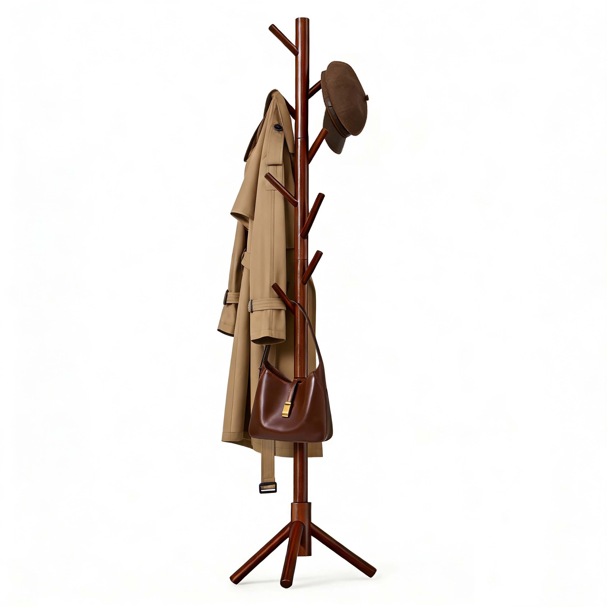 relaxdays Garderobenständer Kiefernholz 8 Haken, (1 St), dunkelbraun