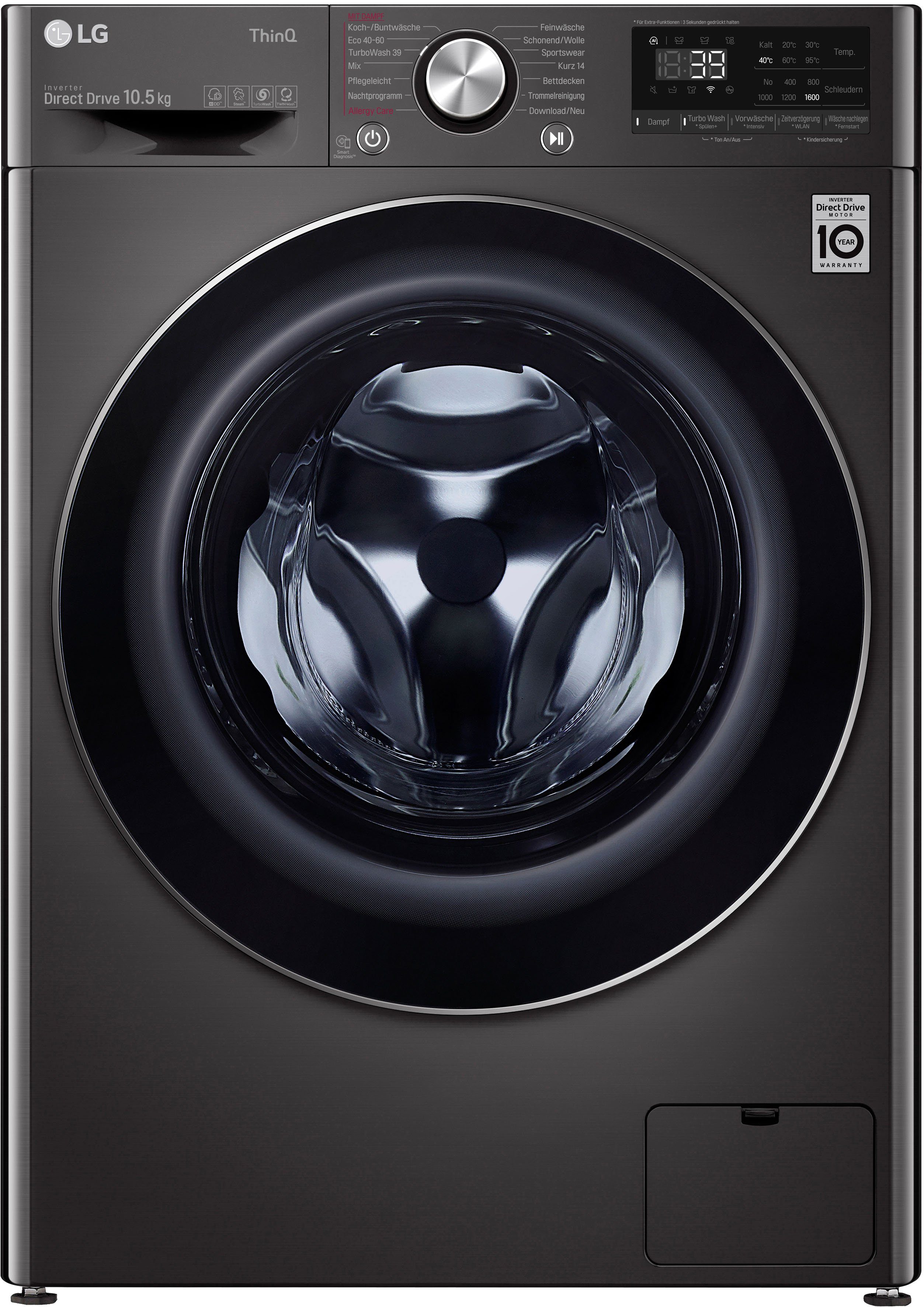 LG Waschmaschine F6WV710P2S, 10,5 kg, 1600 U/min, TurboWash® - Waschen in nur 39 Minuten – Bild 3 von 5