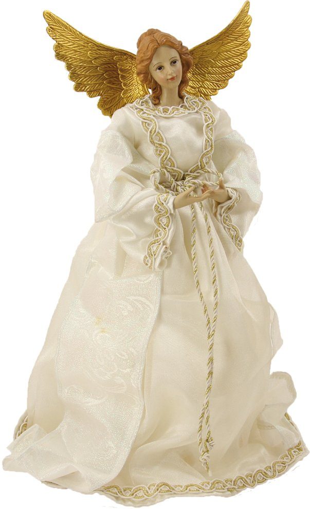 Engelfigur Engel mit Stoffkleid, weiß 35 cm