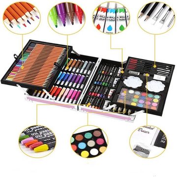 COIL Kreativset Künstlerkoffer, (mit hochwertigen Utensilien für Malerei & Zeichnen, 145-tlg., Set mit Pinseln, Farben, Stiften, Filzstiften, Pastellkreiden), Praktischer Holzkoffer, inklusive Fächer, ideal für unterwegs