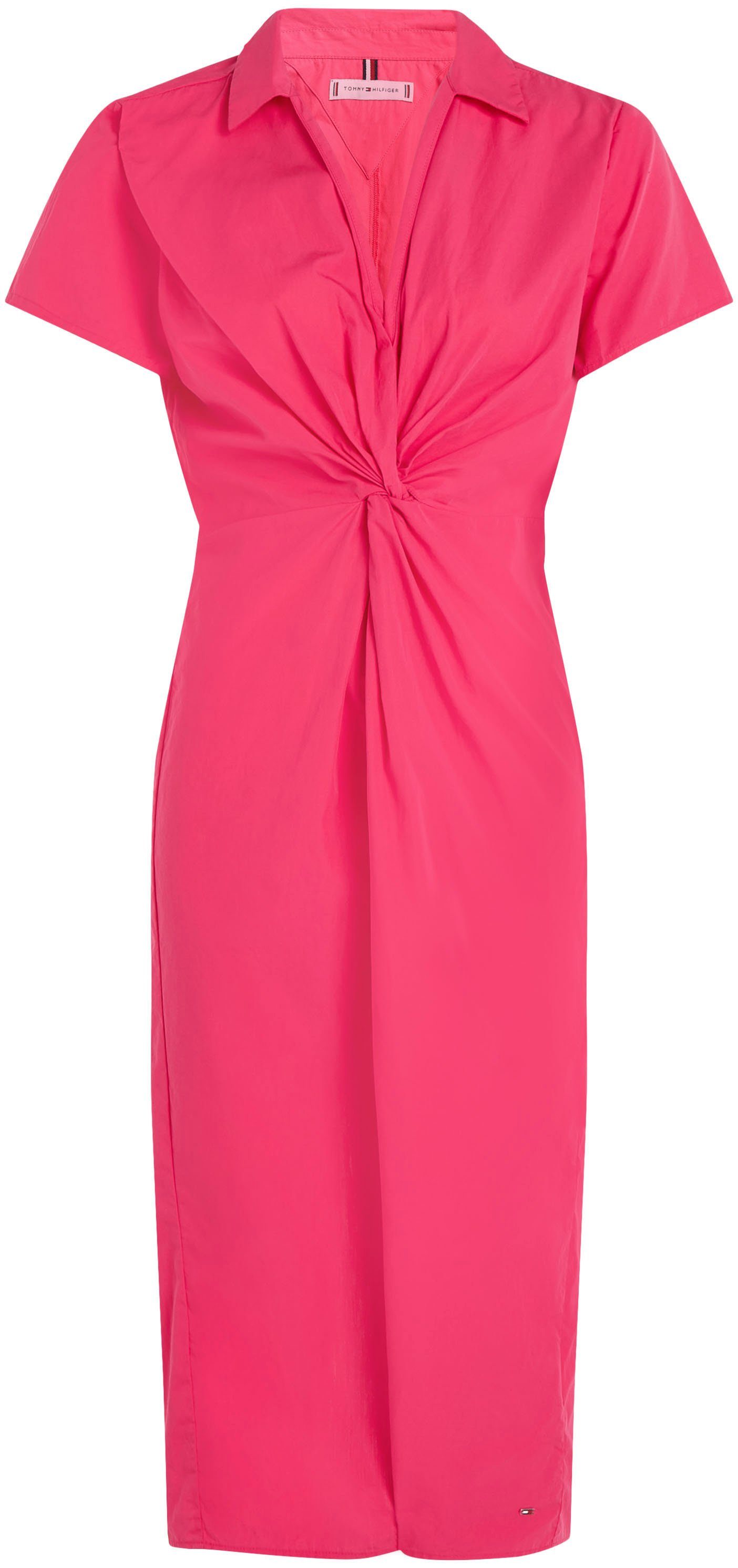 Tommy Hilfiger in modischem MIDI Blusenkleid Knotendetail Taille SS DRESS SOLID der mit Bright_Cerise_Pink POPLIN