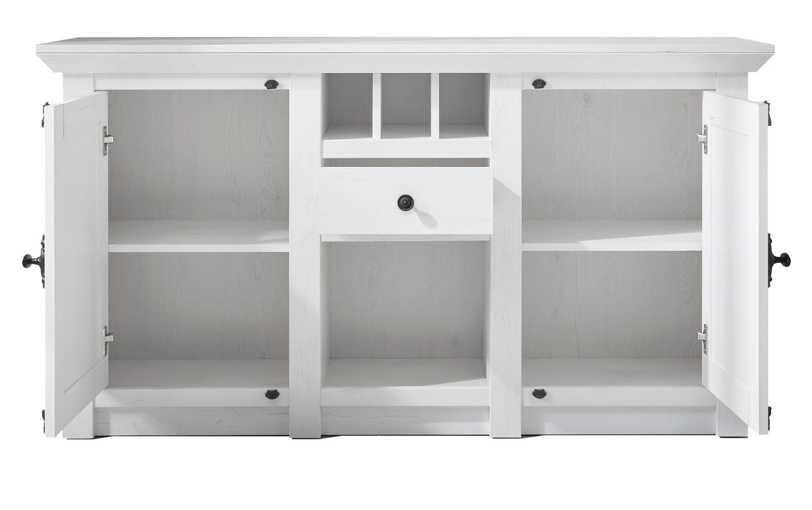 Furn.Design Anrichte Hooge (Sideboard in weiß Pinie Landhaus, 152 x 83 cm), mit Drehriegeln mit Weinregal
