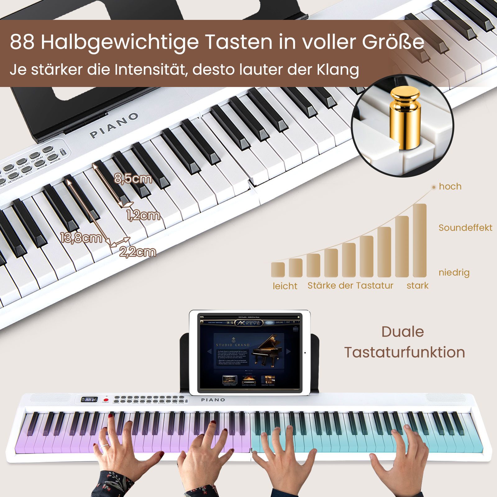COSTWAY Home-Keyboard (1-St), Keyboard, Digitalpiano, 88 Tasten, klappbar, Bluetooth MIDI