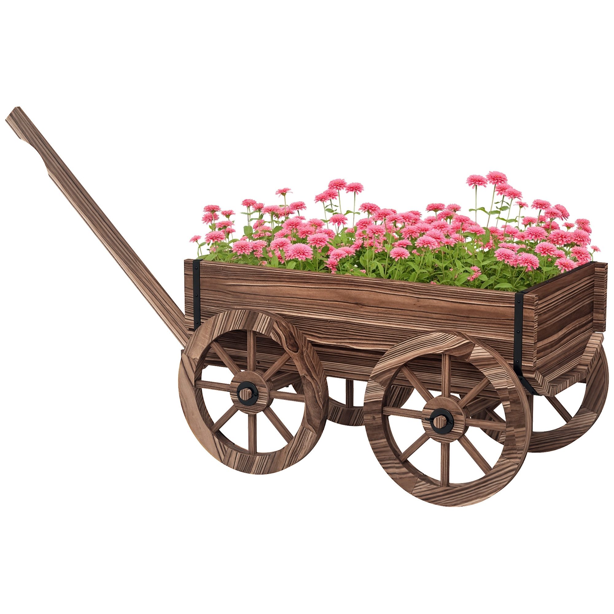 Hochbeet Blumenwagen aus Holz mit Rädern und Griff, Blumenkasten