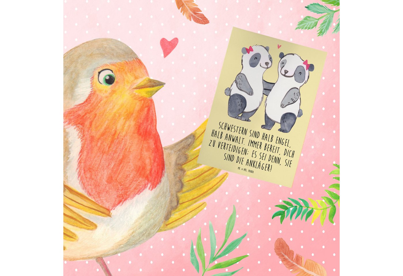 Thumbnail - Mr. & Mrs. Panda Grußkarte Schwesternwunder - Gelb Pastell - Geschenk, Verteidigung, Glückwunsch