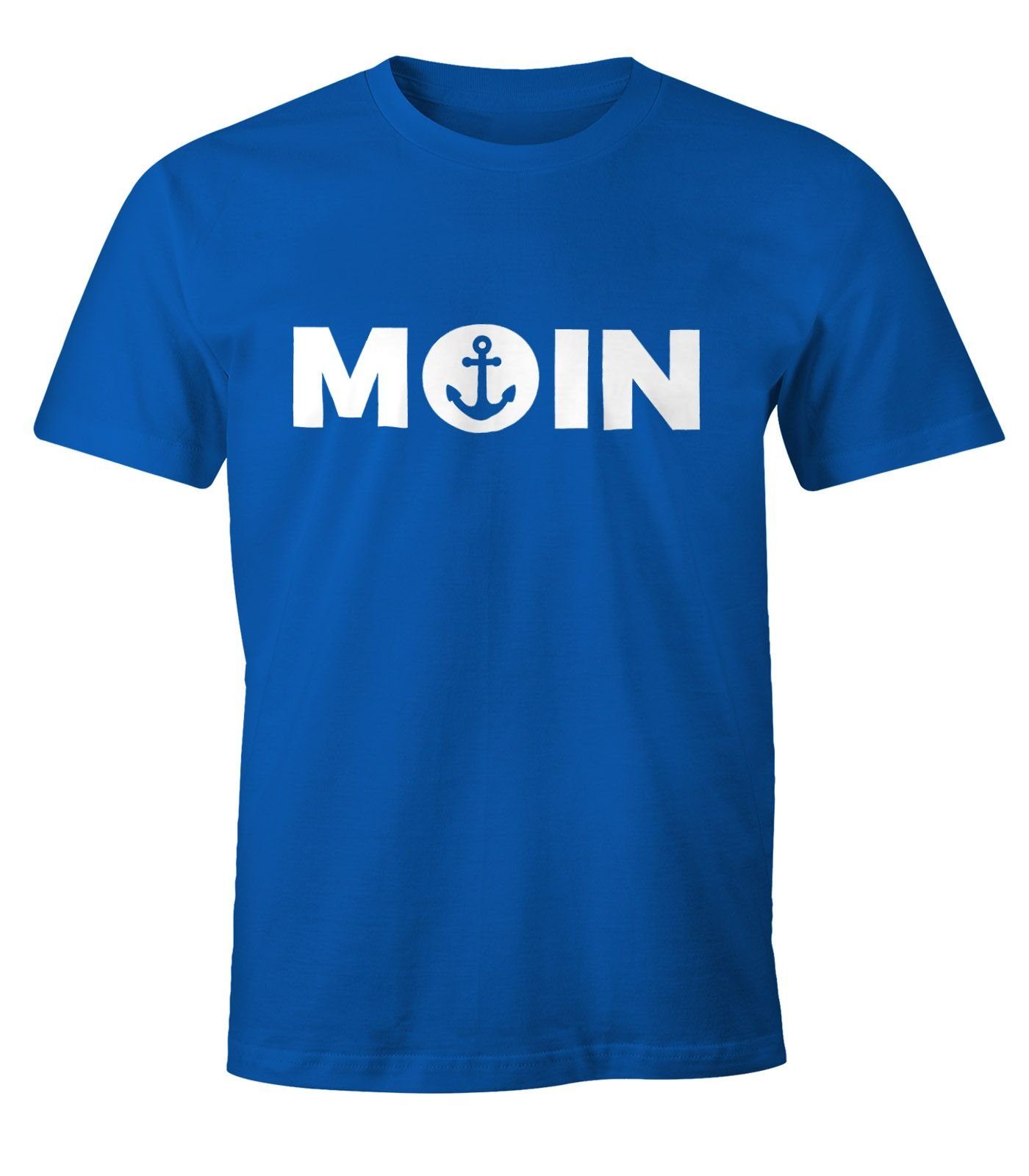 Shirt MoonWorks mit Moonworks® Print T-Shirt Moin blau mit Anker Print-Shirt Cooles Herren