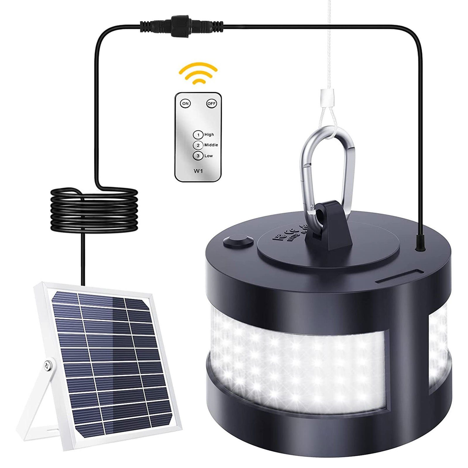 Rosnek LED Außen-Deckenleuchte Solar, wasserdicht, ferngesteuert, für Schuppen Terrasse Garage, 6000K-6500K, mit Aufhängehaken und 5 m Kabel