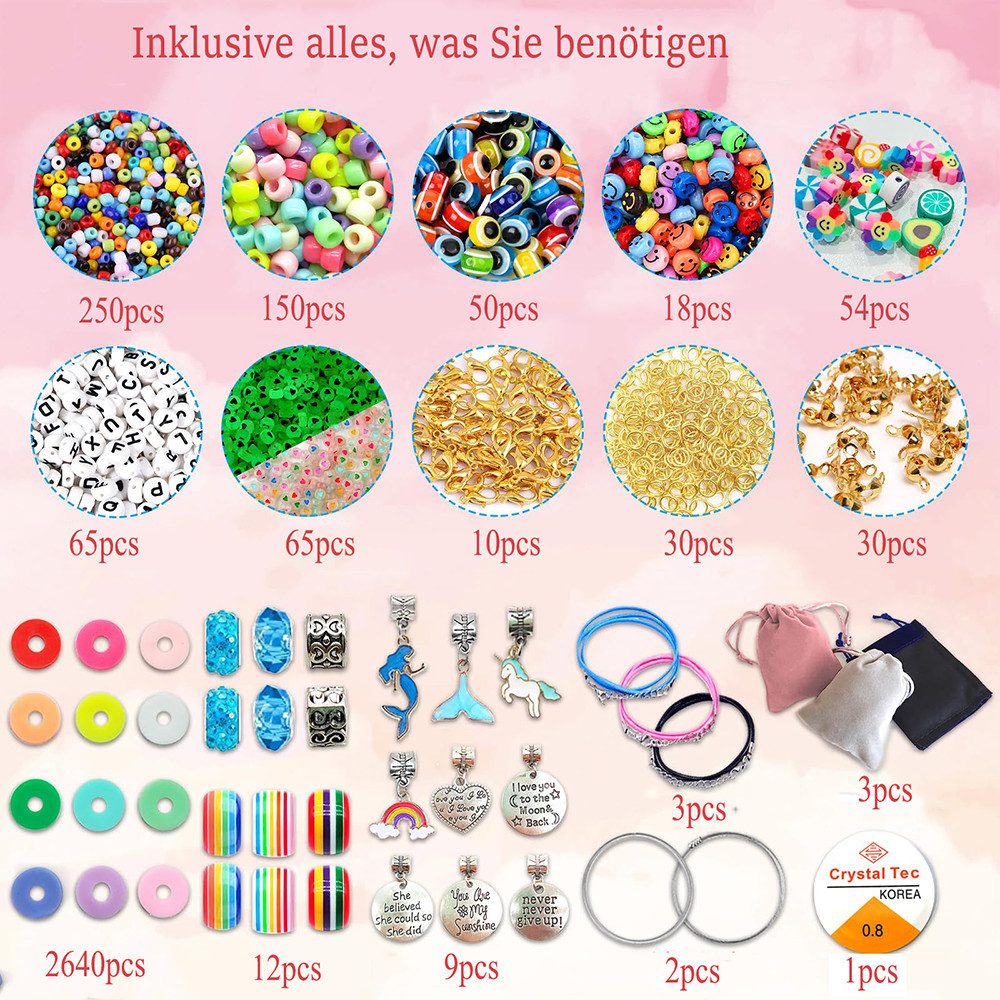 CLTYQ Ketten und Armband Set Schmuck-Bastelset mit Anhängern, Einhorn-/Meerjungfrau-Handwerksset (3400-tlg), Geburtstags- und Weihnachtsgeschenke für Mädchen ab – Bild 4 von 5