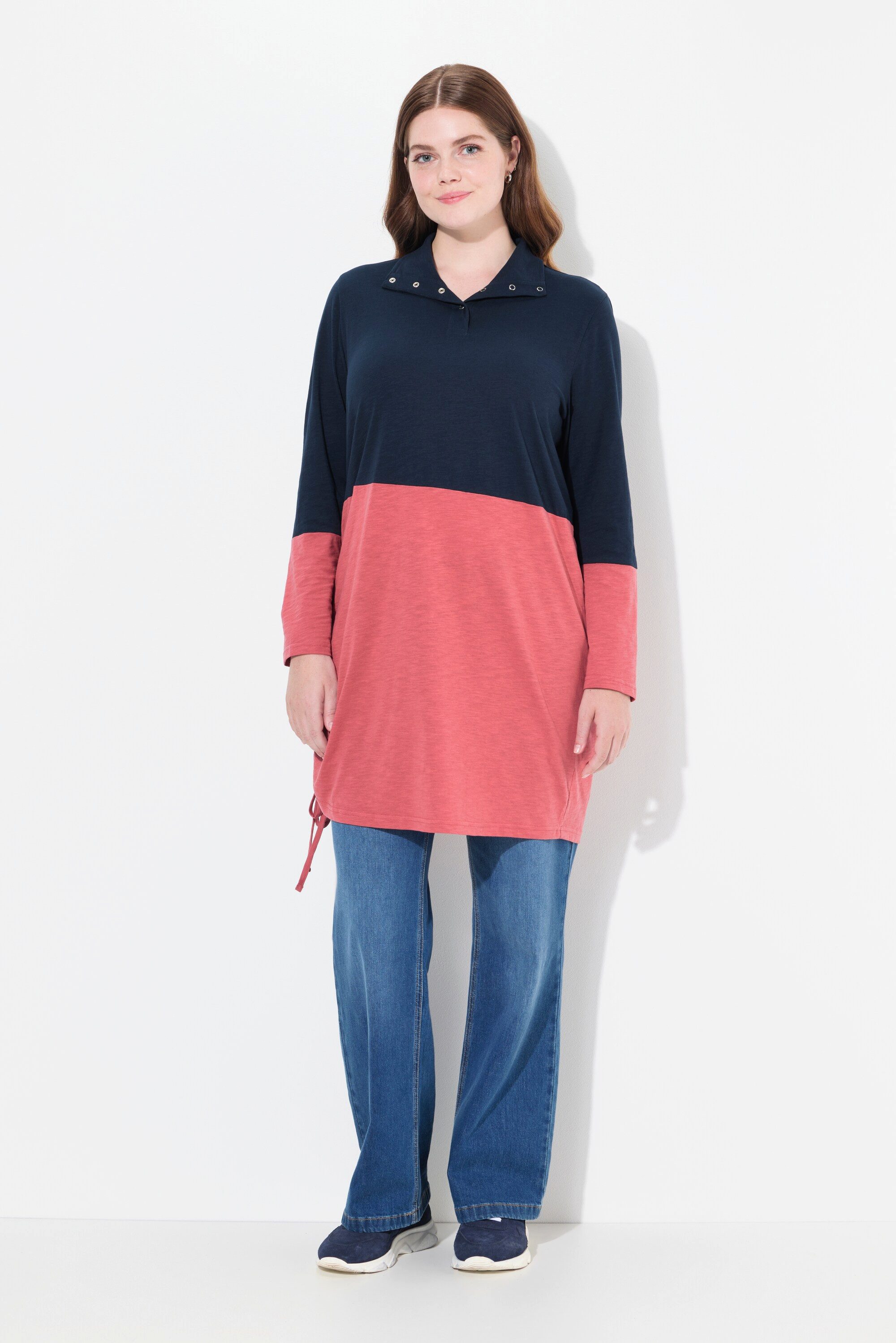 Ulla Popken Longshirt Longshirt Saumband Stehkragen Langarm Biobaumwolle günstig online kaufen