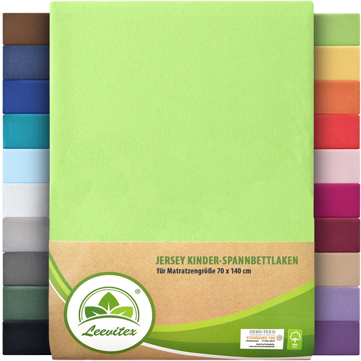 Spannbettlaken Classic Jersey, leevitex®, Gummizug: rundum, 100% Baumwolle, anschmiegsam & dehnbar, diverse Größen und Farben Apfelgrün / Hellgrün