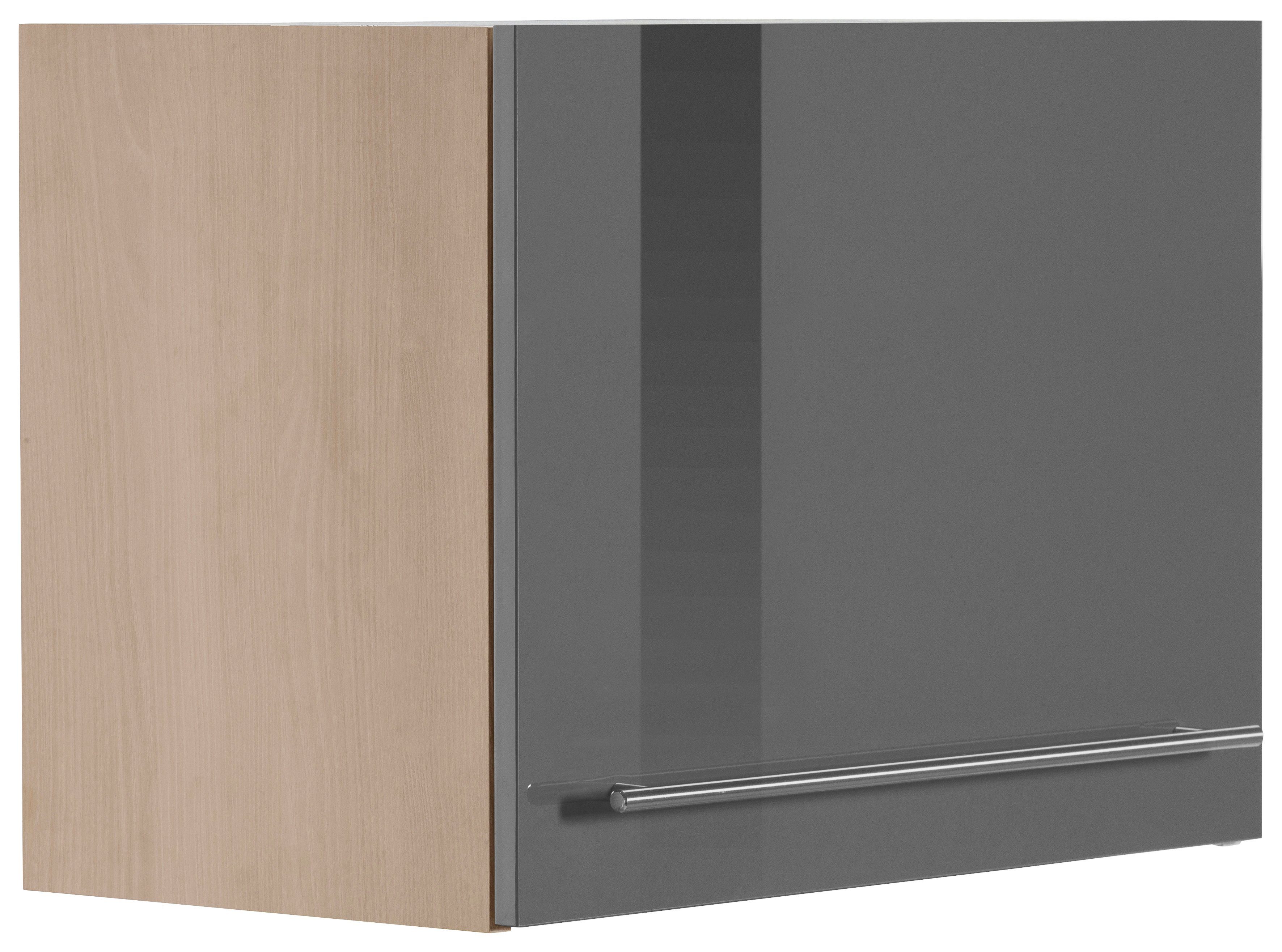 OPTIFIT Klapphängeschrank Bern Breite 60 cm, 1 Klappe inkl. Dämpfer, mit Metallgriff grau Hochglanz/akaziefarben | akaziefarben