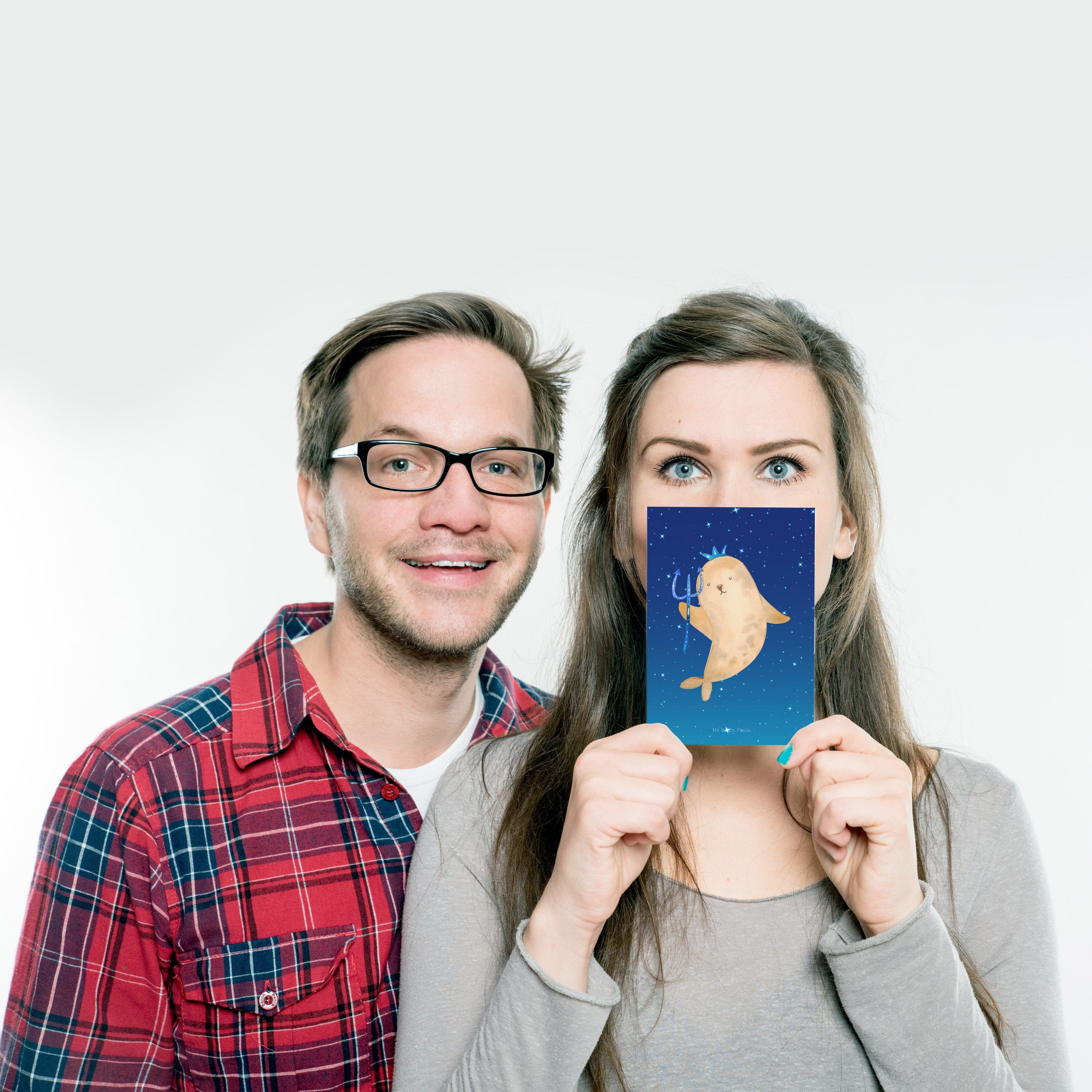 Mr. & Mrs. - Blau Wassermann Geschenkkart - Panda Sternzeichen Geschenk, Postkarte Sternenhimmel