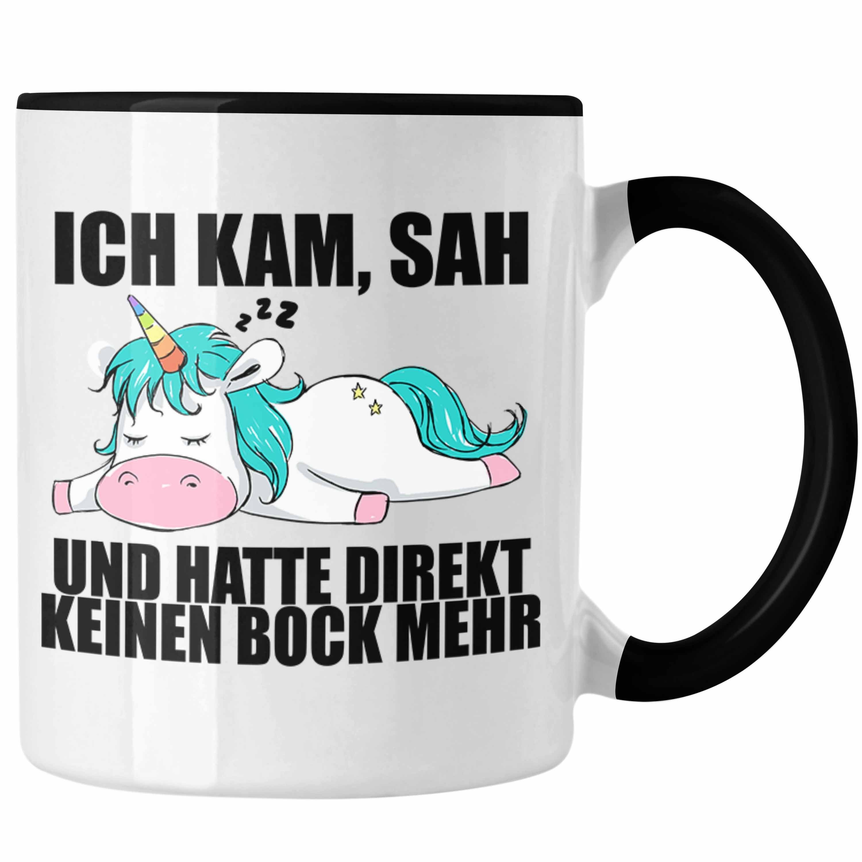 Trendation Tasse Trendation - Einhorn Tasse mit Spruch Geschenk Arbeitskollege Kollegin Kaffeetasse Büro Schwarz