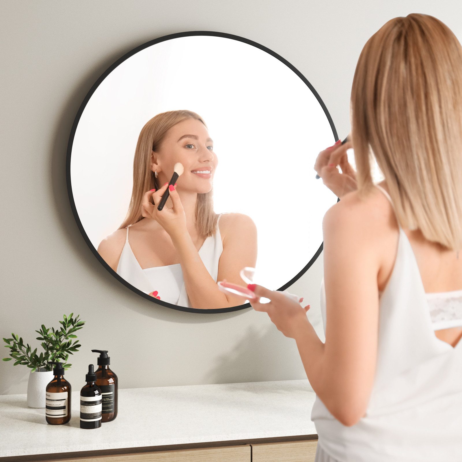 Boromal Wandspiegel Spiegel Rund Schwarz Wand Badspiegel Metall Rahmen Flur günstig online kaufen