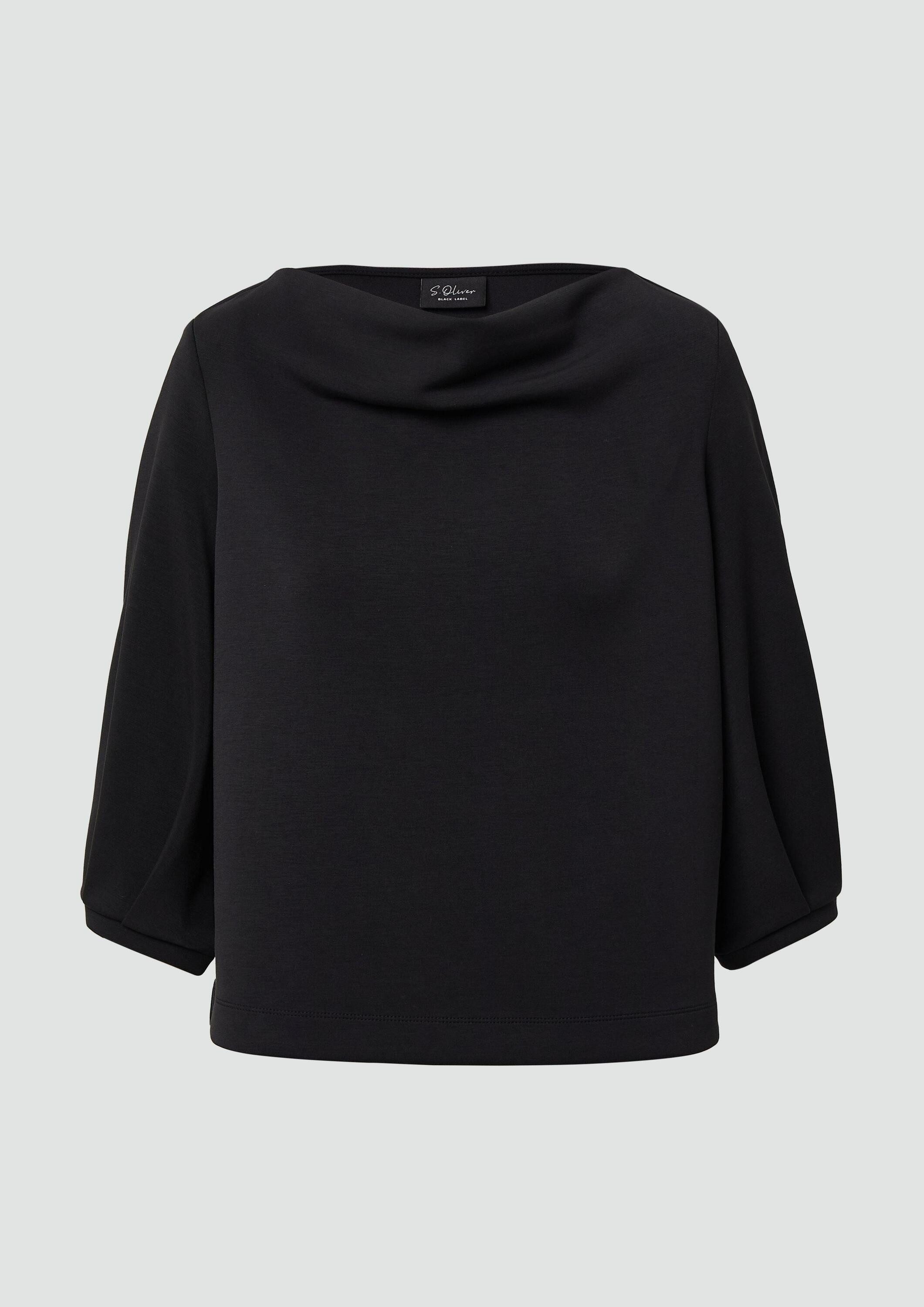 s.Oliver 3/4 Arm-Pullover Sweatshirt Weiches Sweatshirt aus Scuba mit Wasserfall-Ausschnitt