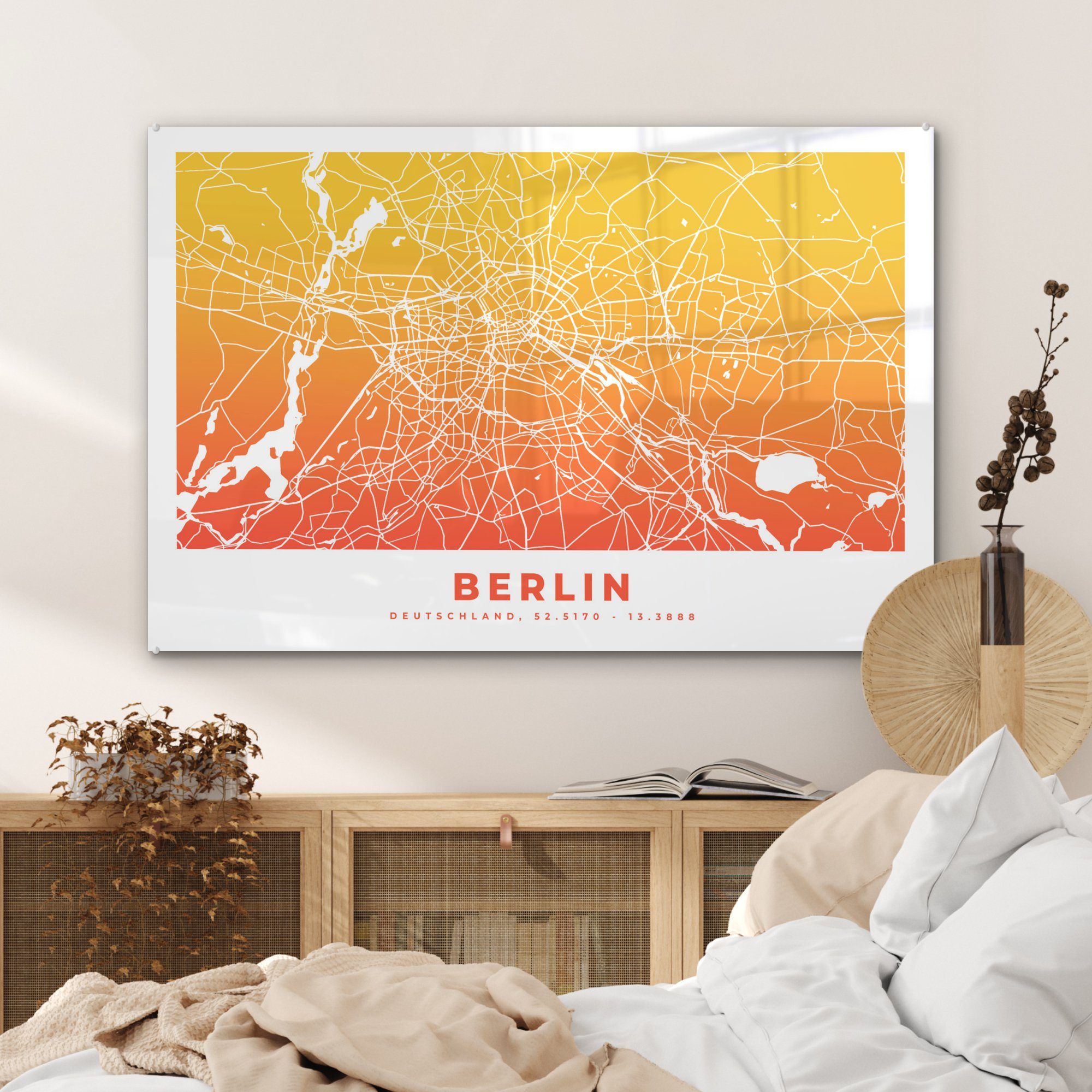 MuchoWow Acrylglasbild Berlin - (1 & Stadtplan Wohnzimmer Schlafzimmer St), Acrylglasbilder Deutschland, 